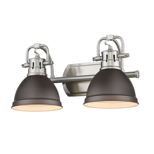 Duncan Pewter Two-Light Bath Vanity with Rubbed Bronze Shades, image 1
